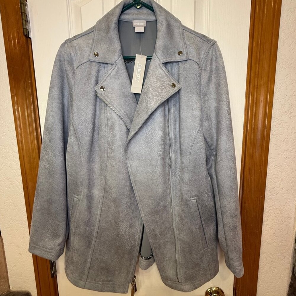 Chico's Elongated Faux Suede Moto Jacket, sz M (Chico's 1) - NWT!!